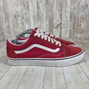 Vans Old Skool Red Suede Canvas Lace Up Low‎ Top Sneakers Men US 9.5 UK 8.5